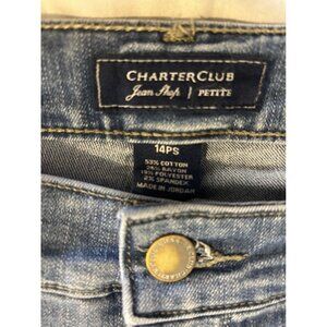 Charter Club 14 Petite womens blue jeans Lexington straight stretch DISTRESSED